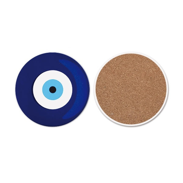 Dessous de verre absorbant en liège et céramique, motif œil maléfique, pour café, Y35