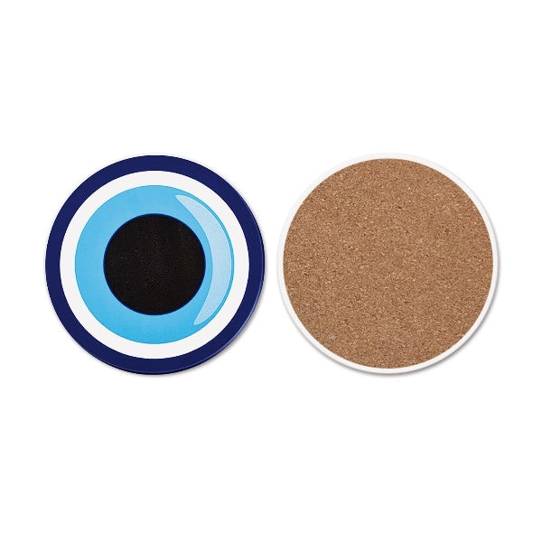Dessous de verre absorbant en liège et céramique, motif œil maléfique, pour café, Y35