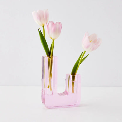 Vase en cristal taillé Infinity coloré rose