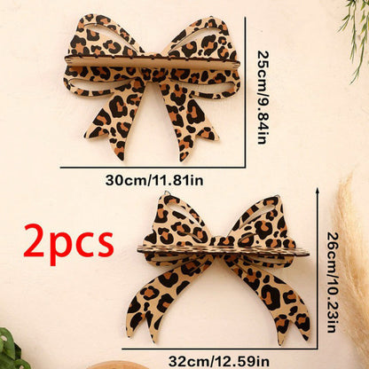 Leopard Print Wooden Wall Shelf with Bow Knot for Bedroom Decor