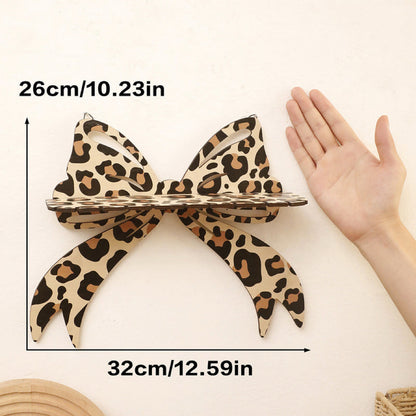 Leopard Print Wooden Wall Shelf with Bow Knot for Bedroom Decor