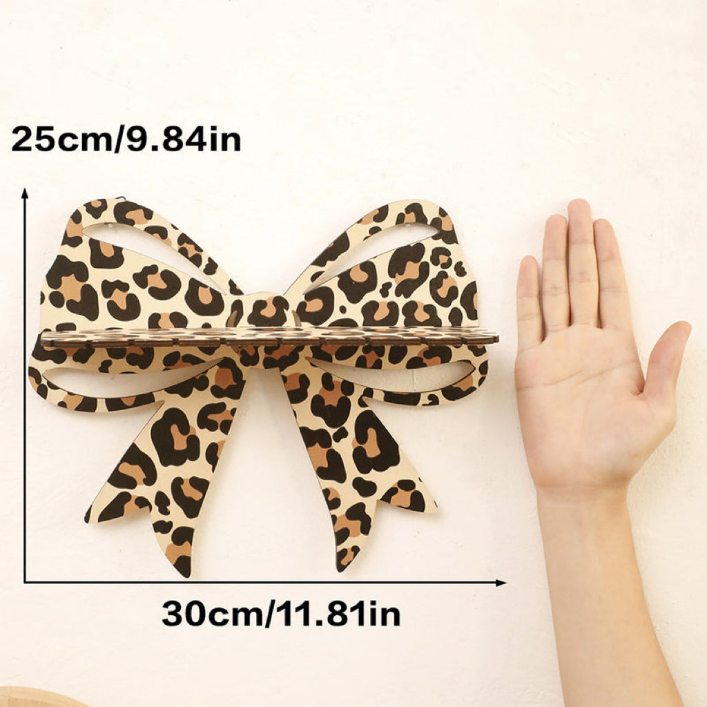 Leopard Print Wooden Wall Shelf with Bow Knot for Bedroom Decor