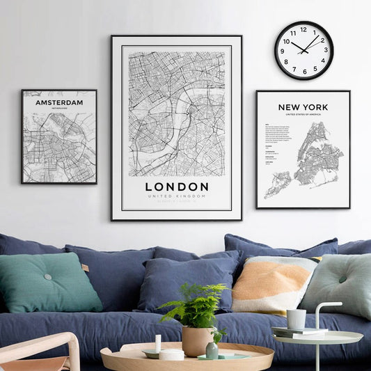 Cuadro decorativo con mapa de arte nórdico, marco de fotos, arte de pared Y16
