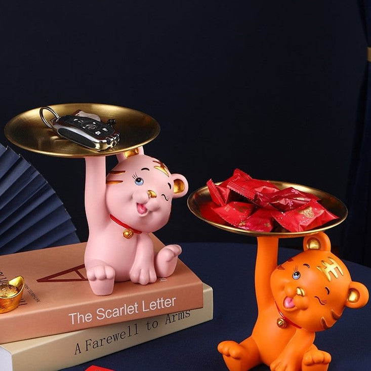 Decoración de mesa de resina con forma de oso nórdico con bandeja Y02 