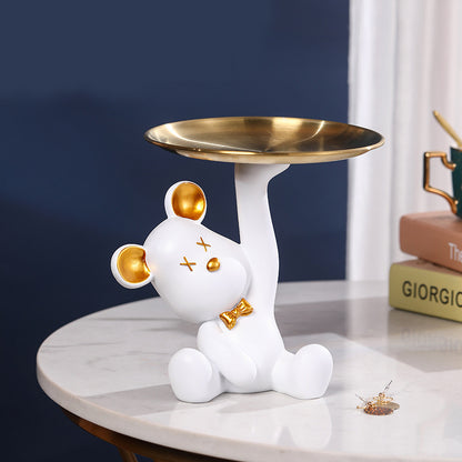 Decoración de mesa de resina con forma de oso nórdico con bandeja Y02 