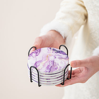 Creative Gradient Round Absorbent Ceramic Coaster Set With Marble Texture Y27
