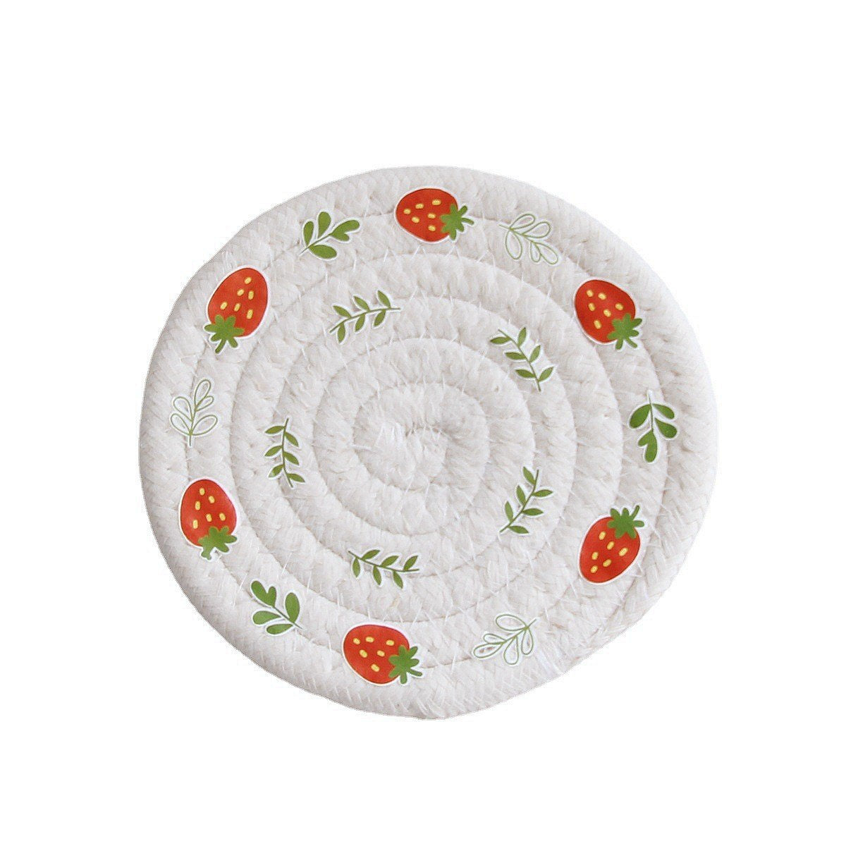 Nordic Strawberry Round Tea Coaster Handmade Woven Placemat Y40