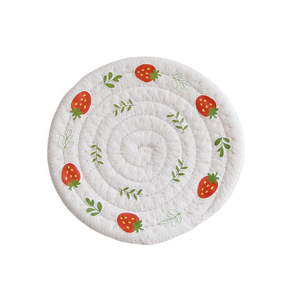 Nordic Strawberry Round Tea Coaster Handmade Woven Placemat Y40