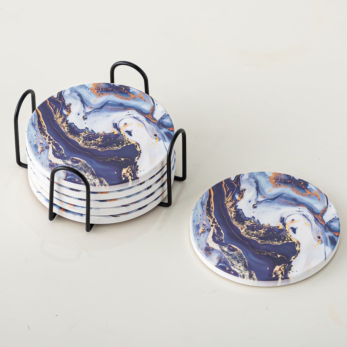 Creative Gradient Round Absorbent Ceramic Coaster Set With Marble Texture Y27