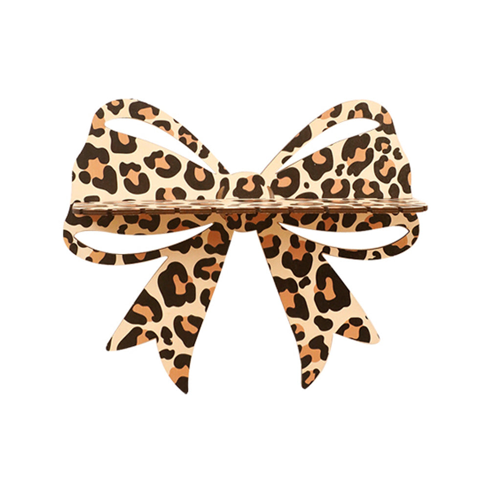 Leopard Print Wooden Wall Shelf with Bow Knot for Bedroom Decor