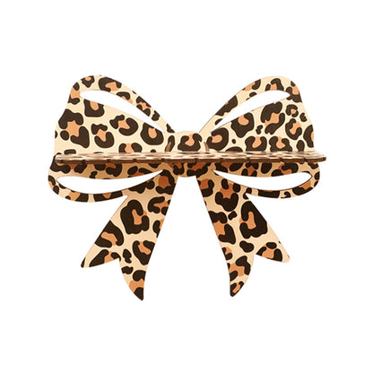 Leopard Print Wooden Wall Shelf with Bow Knot for Bedroom Decor