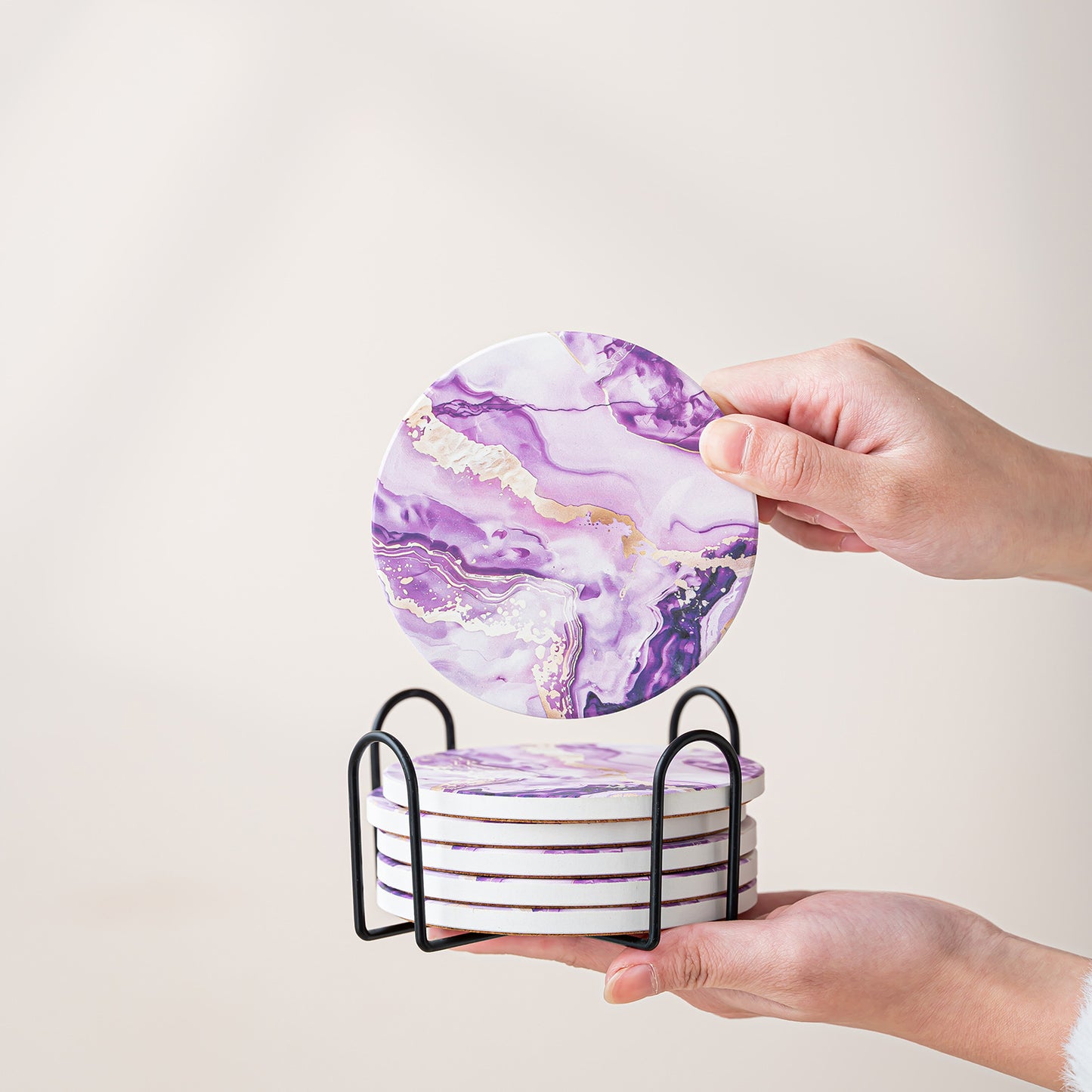 Creative Gradient Round Absorbent Ceramic Coaster Set With Marble Texture Y27