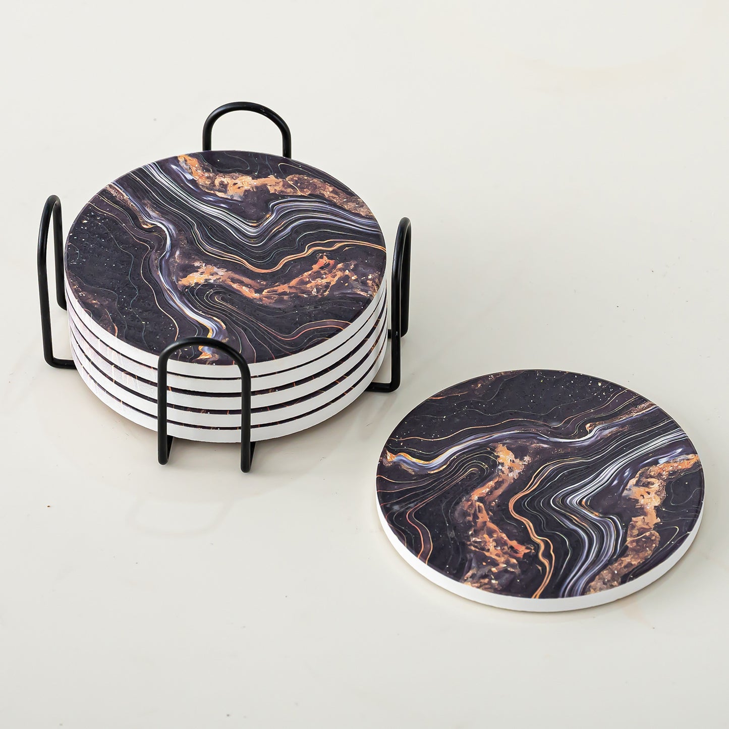 Creative Gradient Round Absorbent Ceramic Coaster Set With Marble Texture Y27