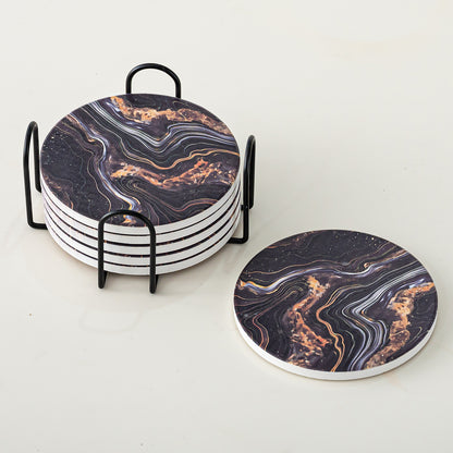 Creative Gradient Round Absorbent Ceramic Coaster Set With Marble Texture Y27
