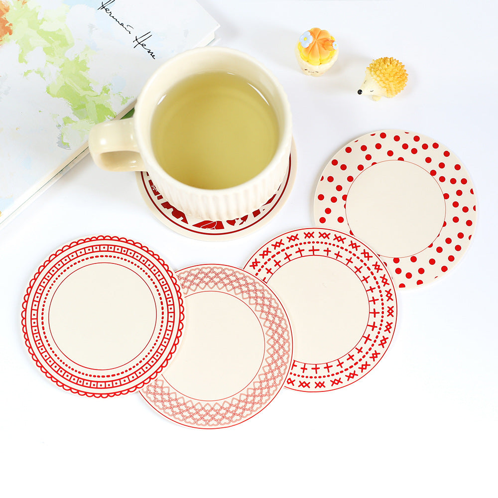 Printed Round Silicone Non Slip Coaster Dining Table Coffee Coaster Y37