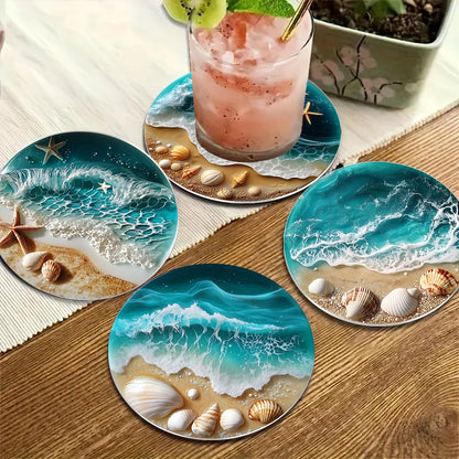 Nature Blue Sea Shell Acrylic Coaster Set Home Party Bar Coaster Decoration Y36