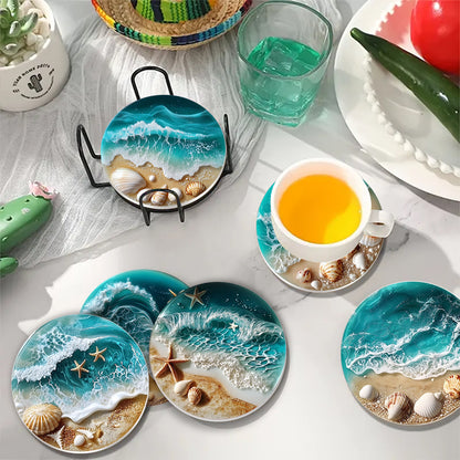 Nature Blue Sea Shell Acrylic Coaster Set Home Party Bar Coaster Decoration Y36