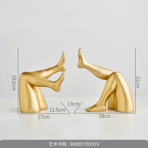 Abstract Resin Leg Sculpture Bookends - Gold Desktop Ornament for Modern Home Decor Y45