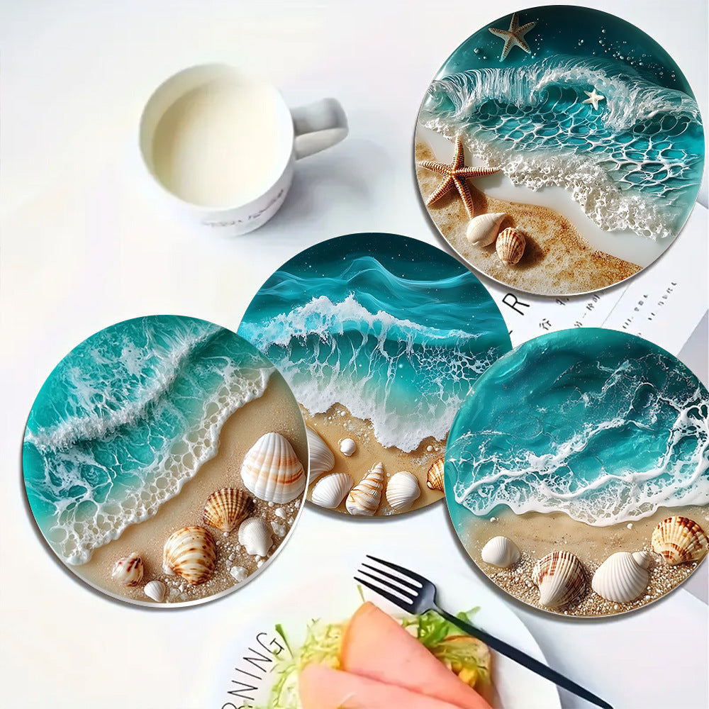 Nature Blue Sea Shell Acrylic Coaster Set Home Party Bar Coaster Decoration Y36