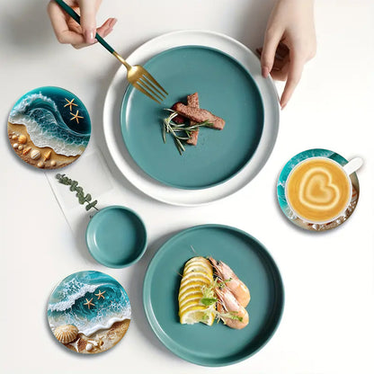 Nature Blue Sea Shell Acrylic Coaster Set Home Party Bar Coaster Decoration Y36