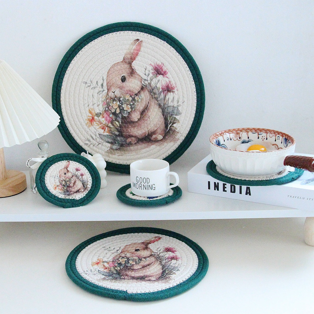 Sets de table rétro tissés à la main, dessous de plat anti-brûlure, dessous de verre Y30