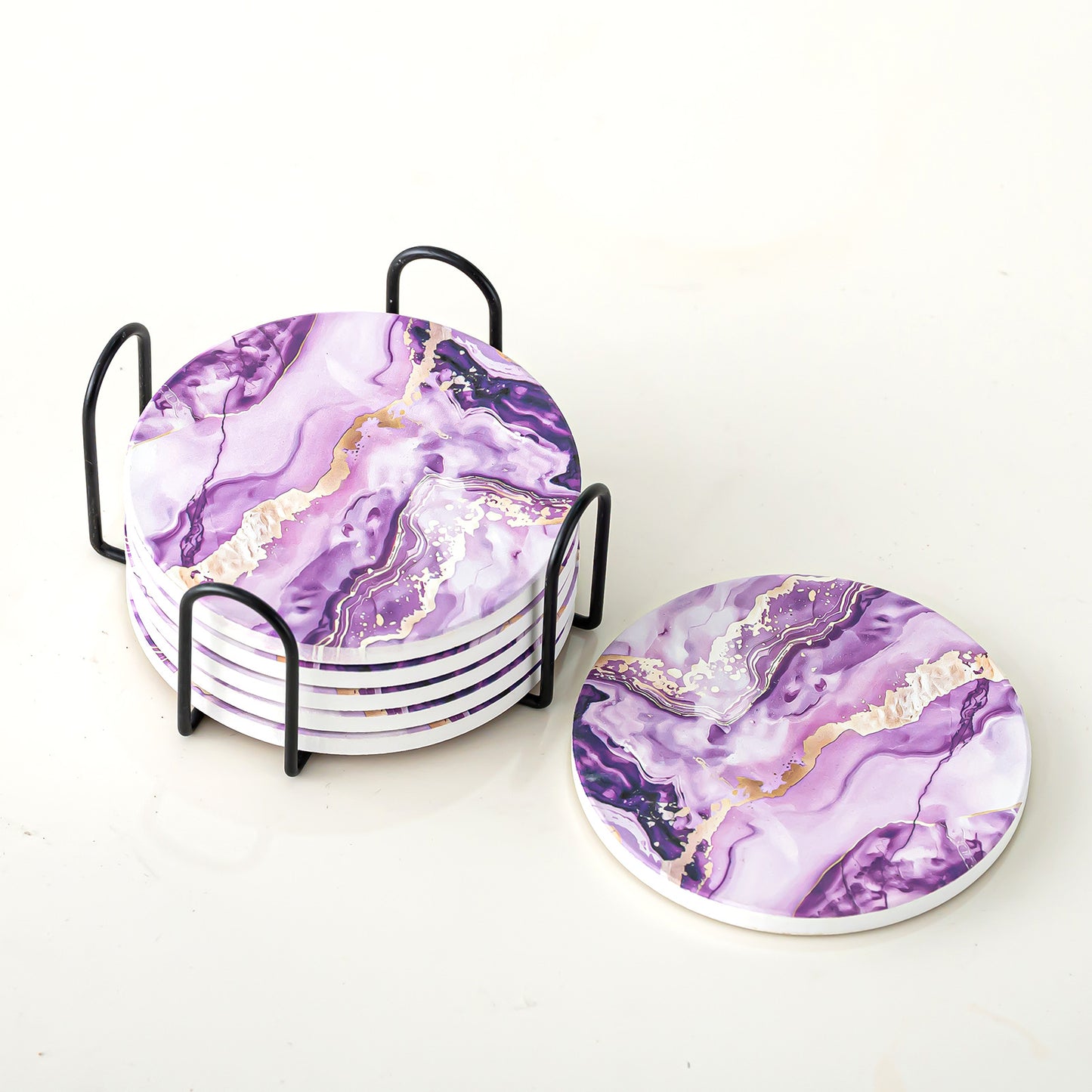 Creative Gradient Round Absorbent Ceramic Coaster Set With Marble Texture Y27