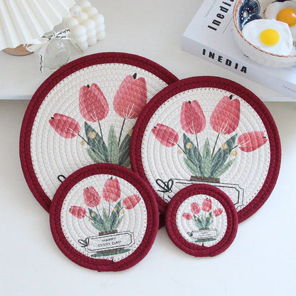Sets de table rétro tissés à la main, dessous de plat anti-brûlure, dessous de verre Y30
