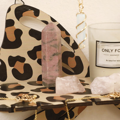 Leopard Print Wooden Wall Shelf with Bow Knot for Bedroom Decor