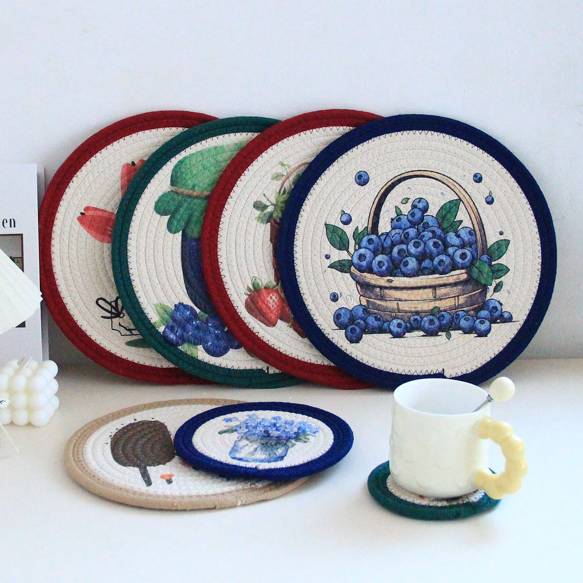 Sets de table rétro tissés à la main, dessous de plat anti-brûlure, dessous de verre Y30
