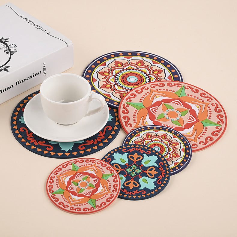 Dessous de verre antidérapant en caoutchouc souple style bohème Y32