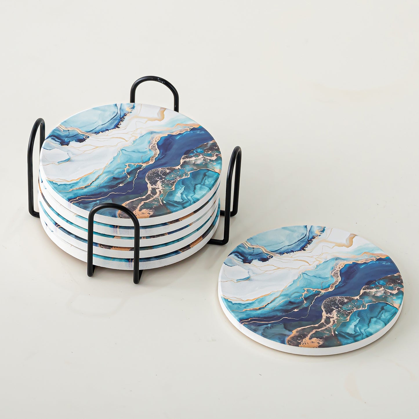 Creative Gradient Round Absorbent Ceramic Coaster Set With Marble Texture Y27