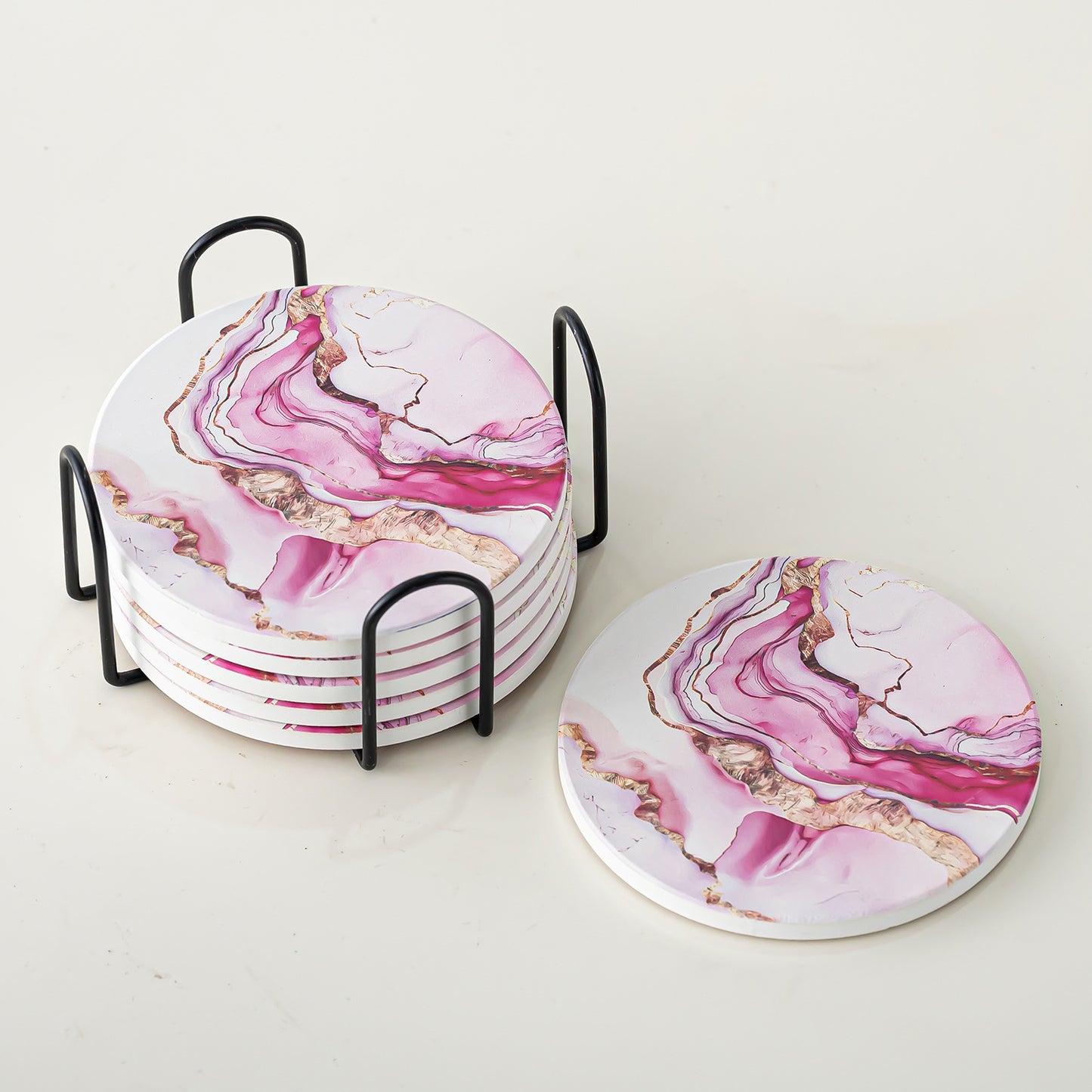 Creative Gradient Round Absorbent Ceramic Coaster Set With Marble Texture Y27