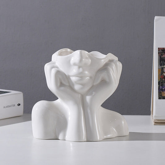 Modern Creative Face White Ceramic Vase Farmhouse Desk Decor Y05