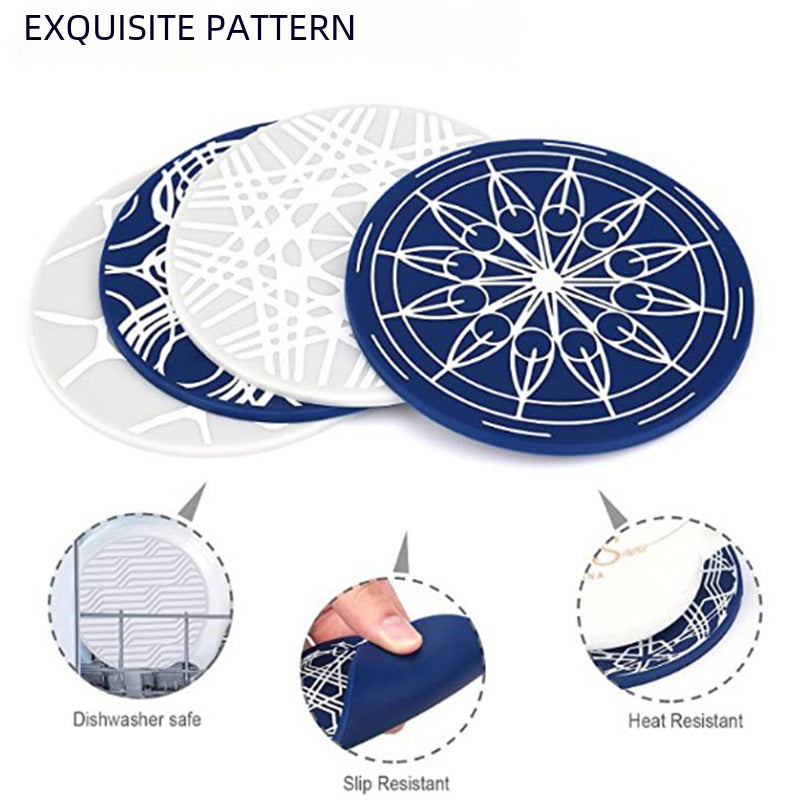 Printed Round Anti Slip Silicone Coasters For Drinks Set Y28