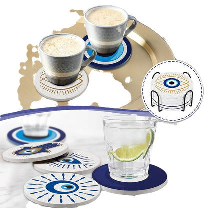 Dessous de verre absorbant en liège et céramique, motif œil maléfique, pour café, Y35