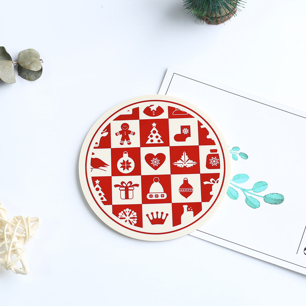 Printed Round Silicone Non Slip Coaster Dining Table Coffee Coaster Y37
