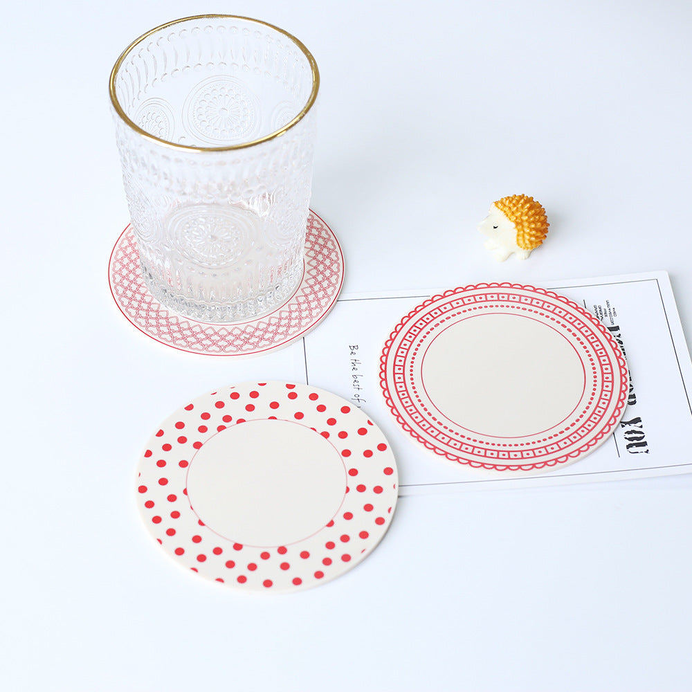 Printed Round Silicone Non Slip Coaster Dining Table Coffee Coaster Y37
