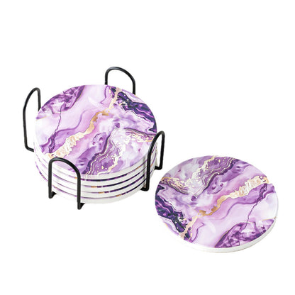 Creative Gradient Round Absorbent Ceramic Coaster Set With Marble Texture Y27