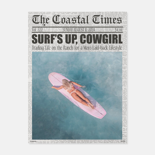 Surfs Up Cowgirl Newspaper Print by Poppy.PNG