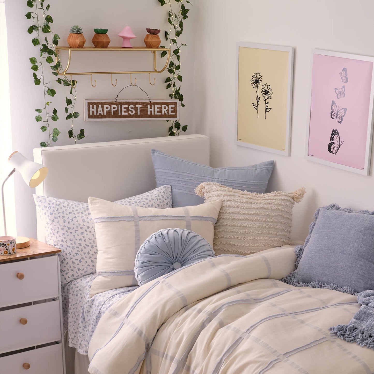 Wall Shelf with Brass Hooks