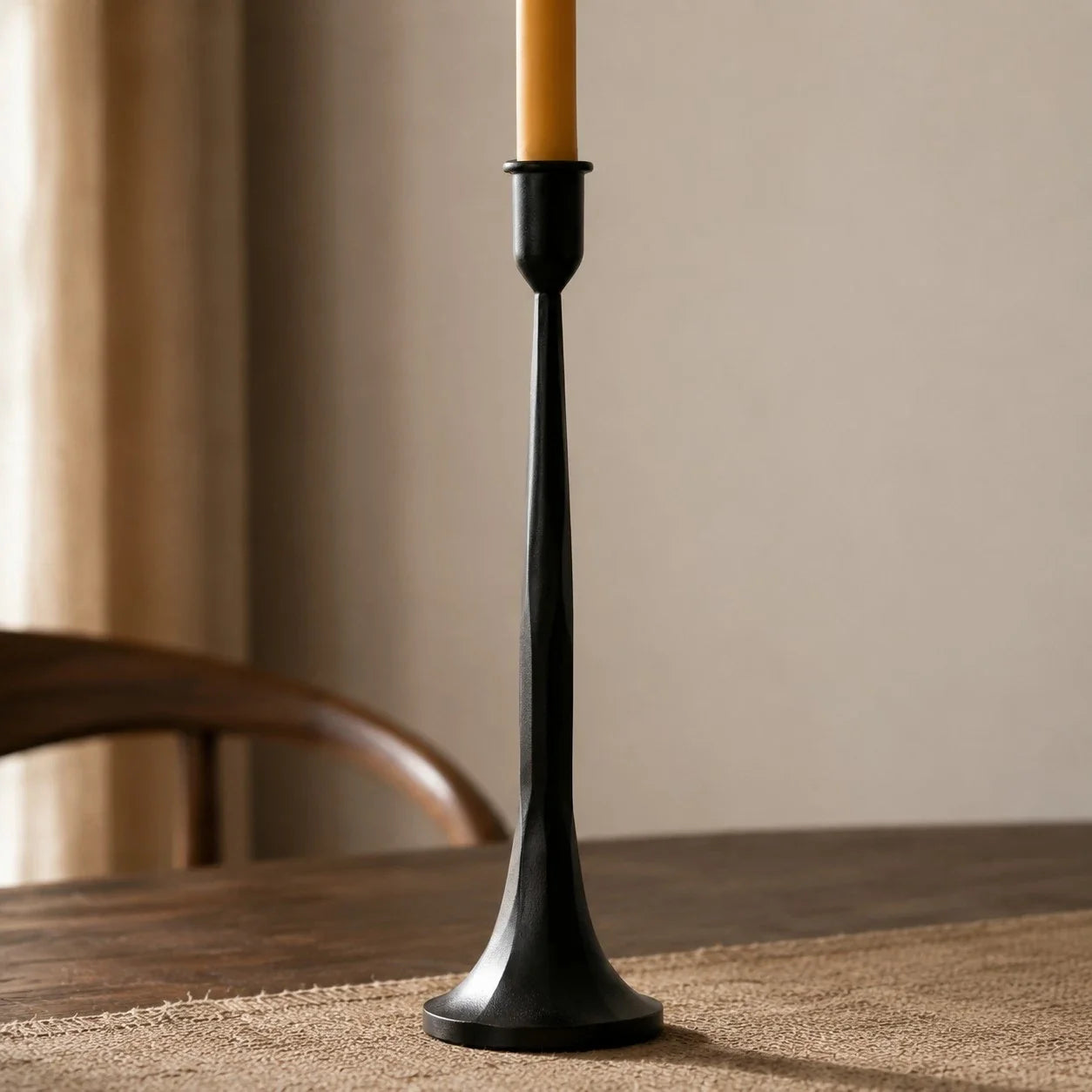 Wabi-Sabi Black Iron Taper Candle Holder Set