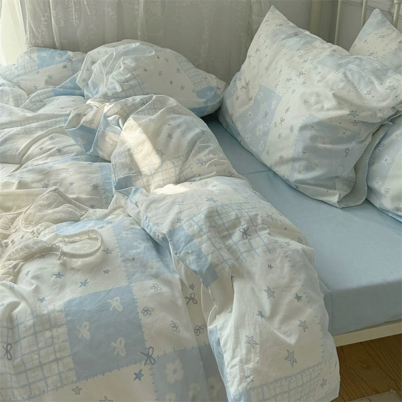 Blue Patchwork Cotton Duvet Cover Set