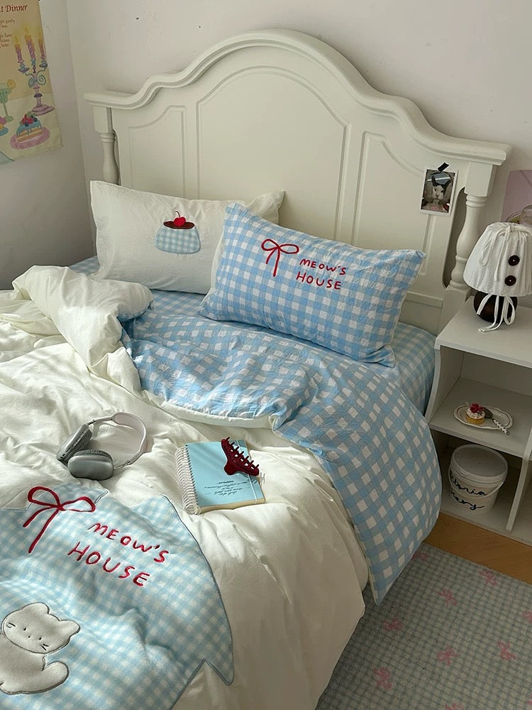 Soft Girl Blue Cat Bedding Set