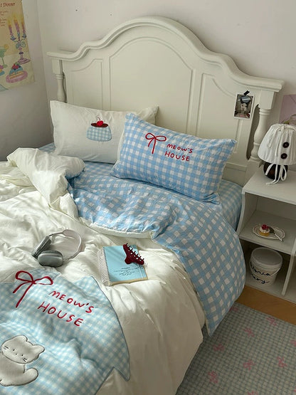 Soft Girl Blue Cat Bedding Set