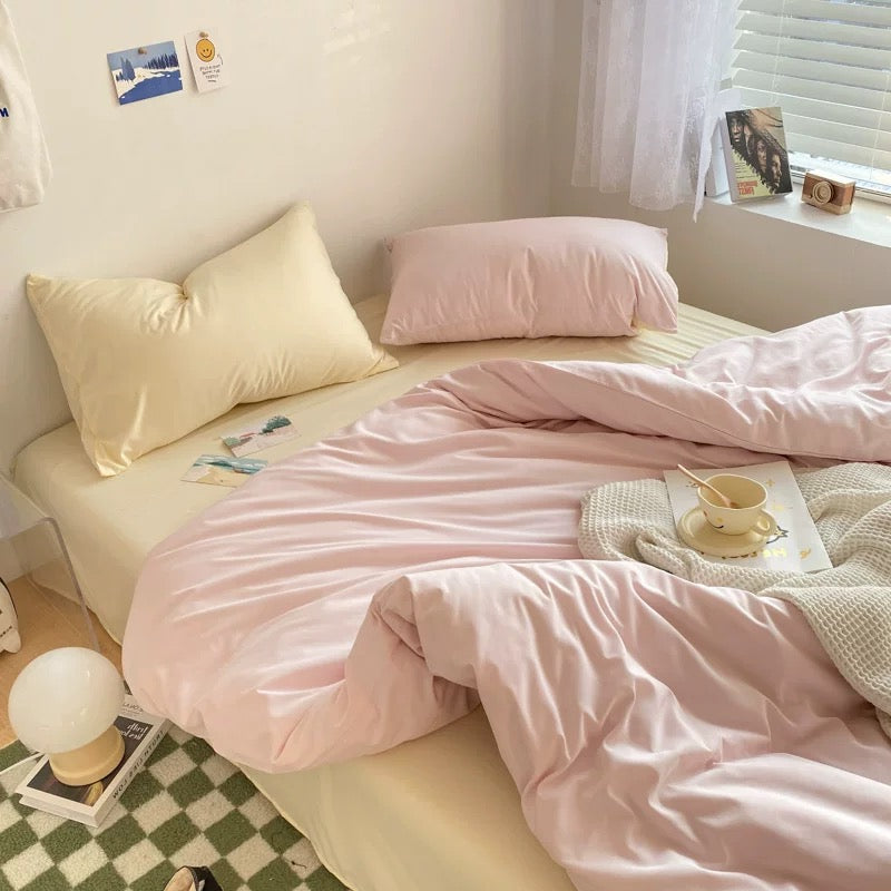 Pastel Pink & Cream Solid Bedding Set YP109