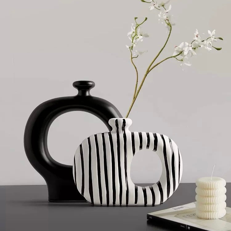 Minimalist Striped Ceramic Vase Set