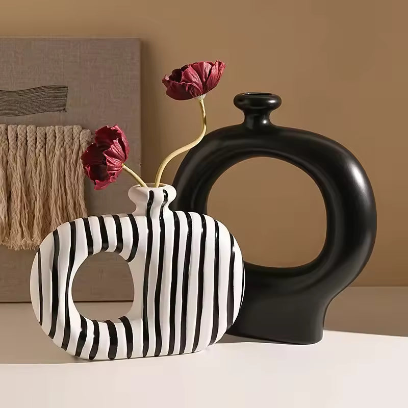 Minimalist Striped Ceramic Vase Set