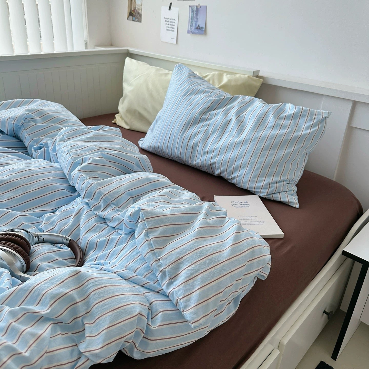 Aesthetic Blue & Brown Striped Duvet Cover Set