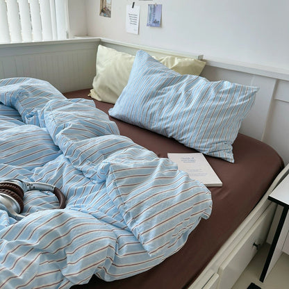 Aesthetic Blue & Brown Striped Duvet Cover Set