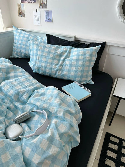 Aesthetic Blue & Black Striped Duvet Cover Set